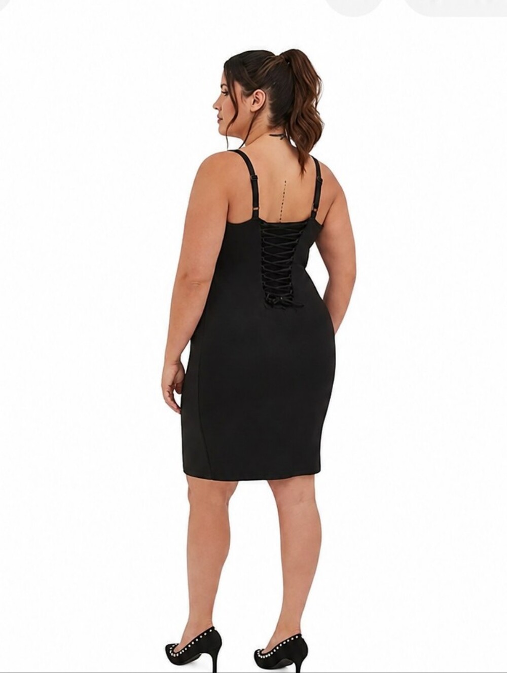 Torrid black scuba sweetheart bodycon lace up back dress nwt 3x - Picture 2 of 7